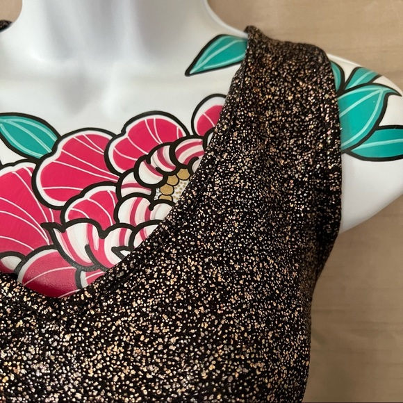 Collective Concepts Black Rose Gold Shimmer Peplum Blouse - Picture 2 of 4